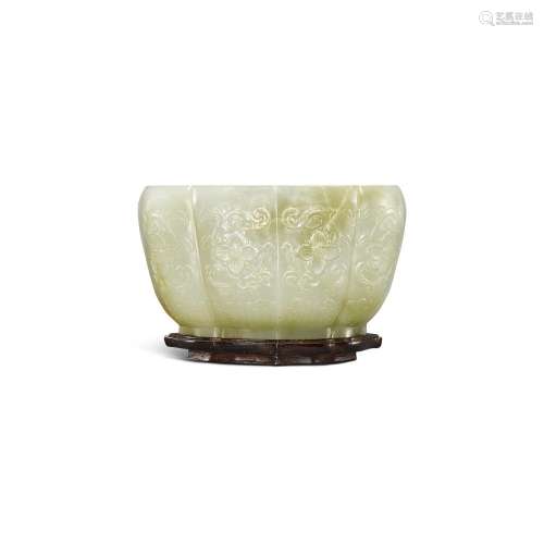 A celadon jade Mughal-style lobed cup, Qing dynasty, Qianlon...