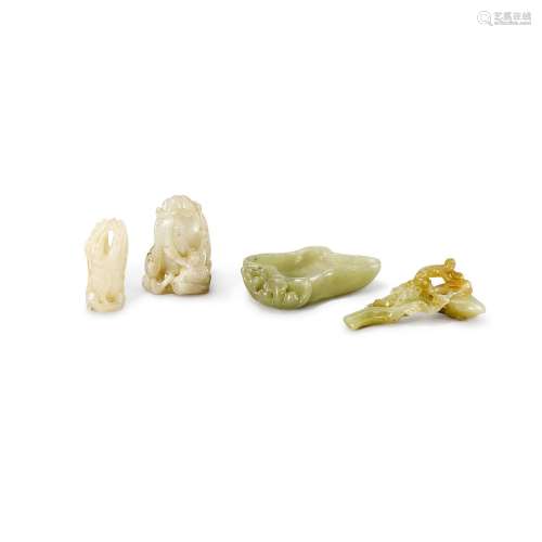 A group of four celadon jade carvings, Qing dynasty, 18th - ...