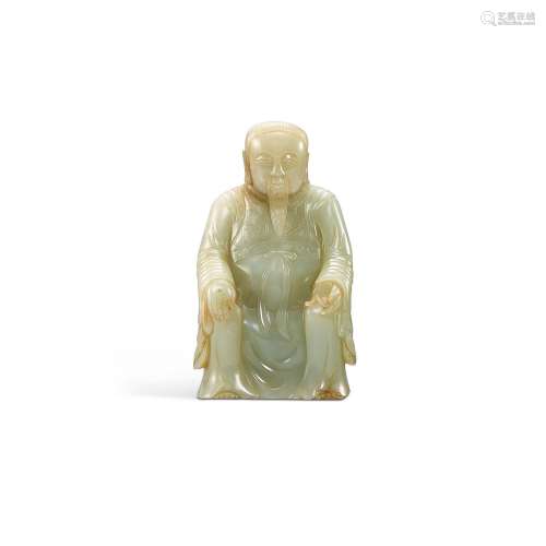 A celadon jade figure of Xuanwu, Ming dynasty 明 青白玉雕玄武...