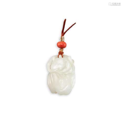 A white jade 'melon' pendant, Qing dynasty 清 白玉雕...