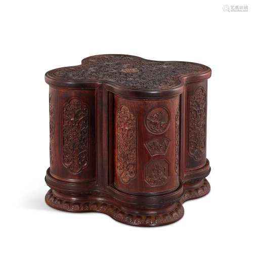 A hardwood and boxwood treasure chest, duobaogao, Qing dynas...