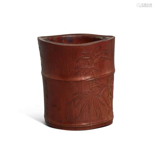 An inscribed bamboo brushpot Qing dynasty, 18th/19th century...