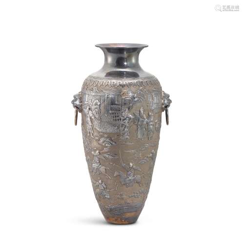 A large repoussé-decorated Chinese export silver vase, Qing ...