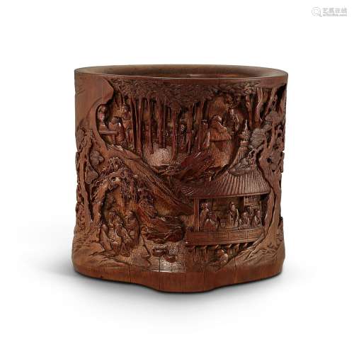 A carved bamboo ‘Seven Sages of the Bamboo Grove’ brushpot, ...
