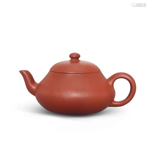 An inscribed yixing red stoneware teapot and cover, Attribut...