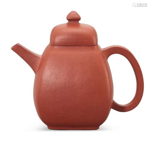 A large yixing red stoneware teapot and cover, Early Qing dy...