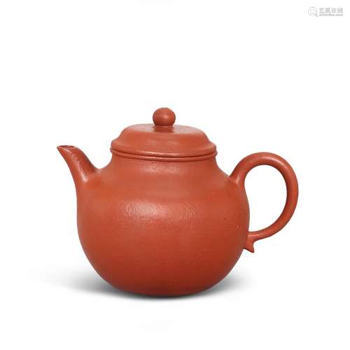 An inscribed yixing red stoneware teapot, Qing dynasty, Daog...