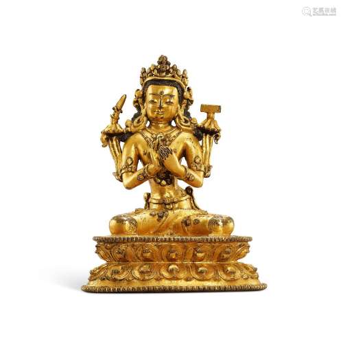 A gilt-bronze figure of Manjusri, 14th / 15th Century 十四 /...