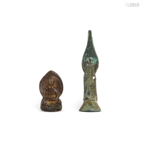 A bronze figure of a Bodhisattva and a gilt-bronze figure of...