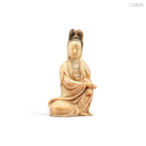 A soapstone seated figure of Guanyin, Qing dynasty, 18th cen...