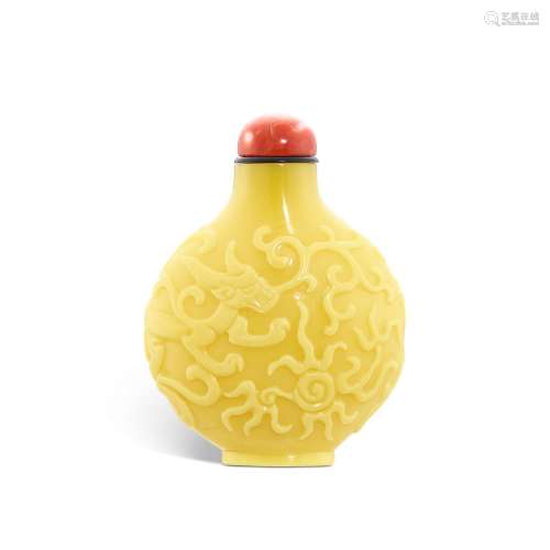An imperial yellow glass 'chilong' snuff bottle, Sea...