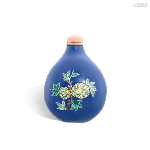An enamelled Yixing stoneware 'flower and fruit' snu...