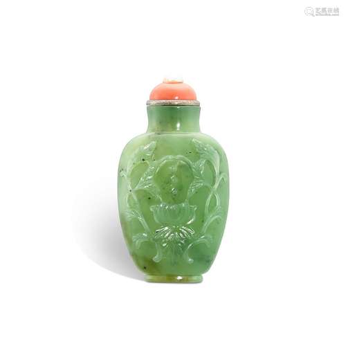 An imperial inscribed Mughal-style spinach-green jade 'f...