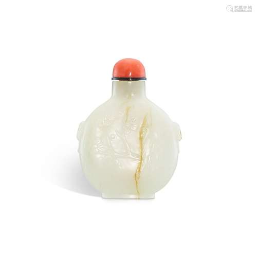 A white jade 'floral' snuff bottle, Qing dynasty, 18...