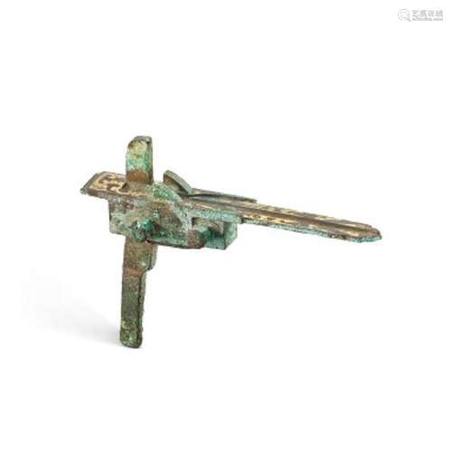 A gold-inlaid bronze crossbow trigger, Han dynasty 漢 銅錯金...