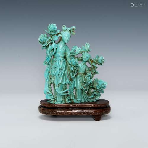 綠松石仕女擺件A Chinese carved turquoise figure,