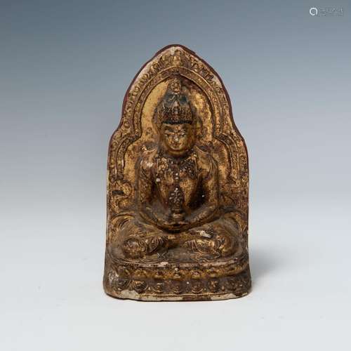 十八世紀 無量壽佛擦擦A Chinese gilt tsha-tsha statue of a bo...