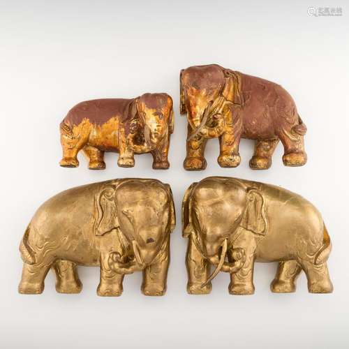 十八世紀 木雕漆金象四只Four Chinese gilt-wood elephants,18th...