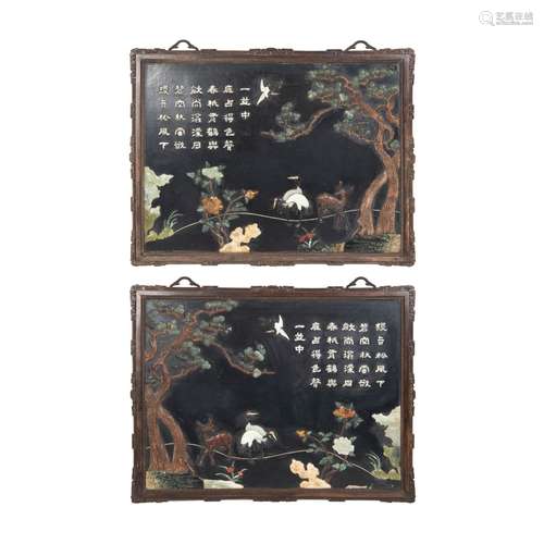 1950-1970 硬木百寶嵌掛屏一對A pair of Chinese hardwood inlai...