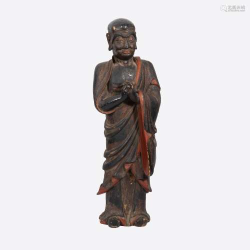 十九世紀 木雕漆彩羅漢站像A Chinese gilt-wood figure of a Luo...