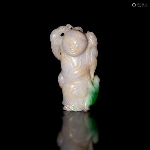 十九世紀 翡翠童子掛墜A Chinese jadeite figural pendant， 19th...