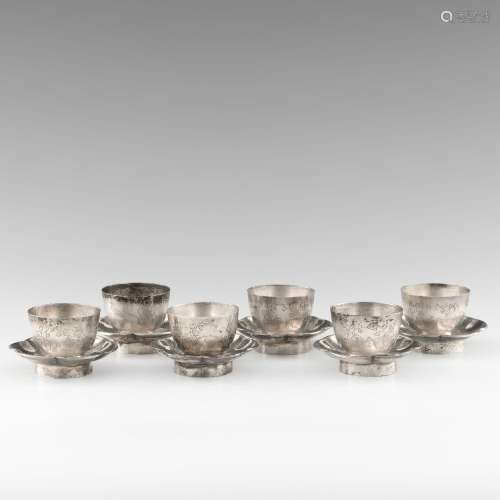 民國 銀托杯六套A set of six Chinese cups with saucers， Repub...