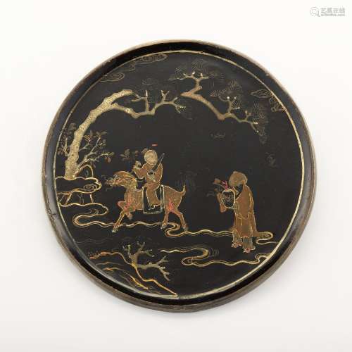 十八/十九世紀 銅漆彩人物鏡A Chinese lacquered bronze mirror，...
