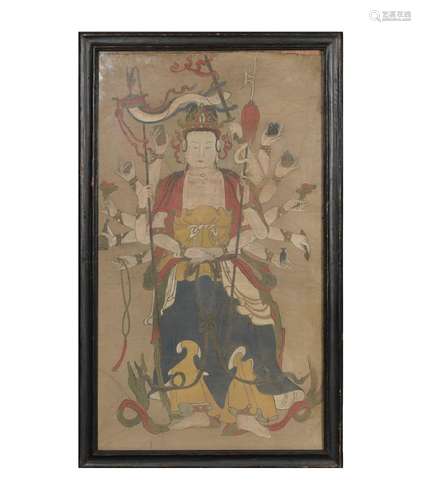 明代 觀音壁畫A Chinese fresco painting of Guanyin， Ming dyna...