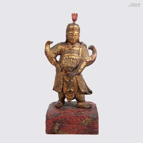 明代 木雕漆金韋駝A Chinese gilt-wood figure， Ming dynasty