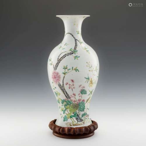 民國 粉彩花卉觀音瓶改臺燈A Chinese famille rose Guanyin vase...