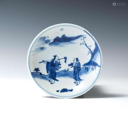十六世紀 青花人物盤A Chinese blue and white plate， 16th cent...