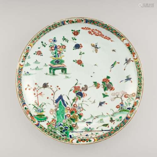清康熙 五彩花鳥盤A Chinese wucai plate， Kangxi period