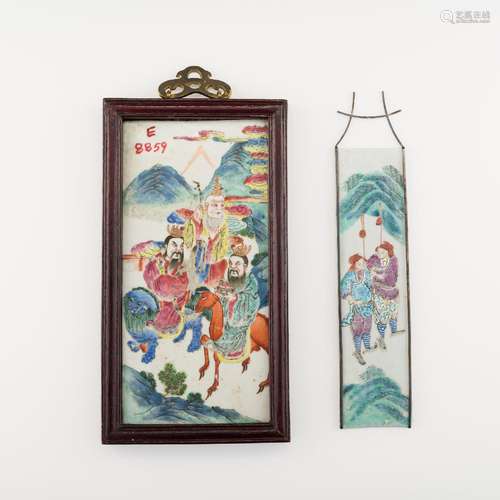 十九世紀 粉彩人物瓷片兩塊Two Chinese famille rose plaques， 1...