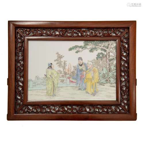 民國 粉彩人物橫幅瓷板A Chinese famille rose porcelain plaque...