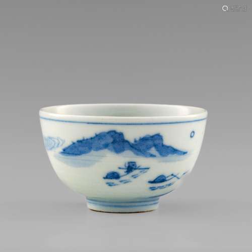 十九世紀 青花山水杯A Chinese blue and white cup， 19th centur...