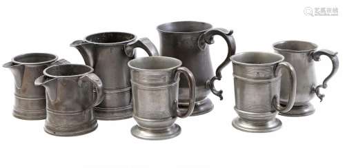 7 English pewter drinking cups