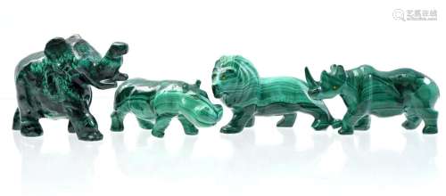 4 malachite animal figurines