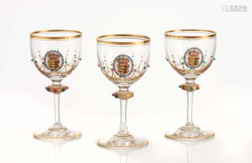A set of three Royal provenance wine glasses