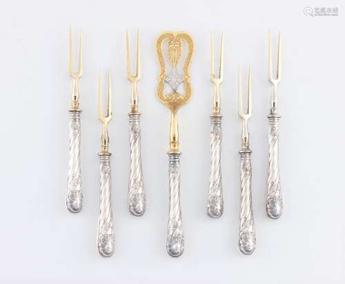 A set of 6 Louis XV  starters forks and one ladle<br />