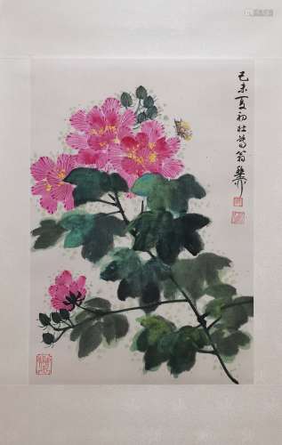 谢秩柳 芙蓉花 设色纸本立轴