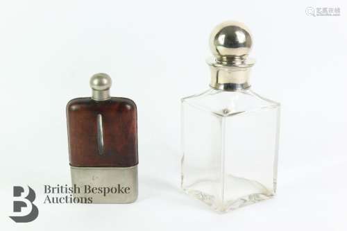 Glass decanter with silver plated collar and stopper