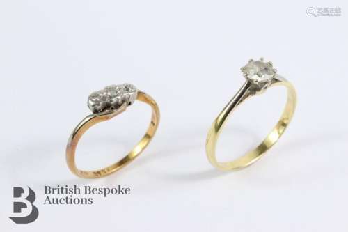 18ct yellow gold solitaire diamond ring. The ring set with a...