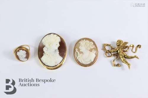 18ct yellow gold shell cameo brooch