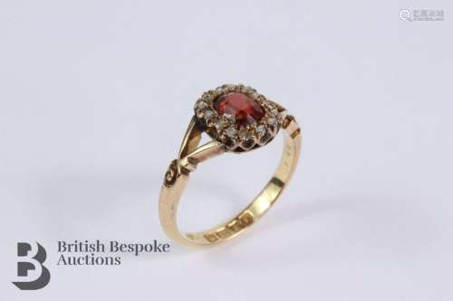 Antique 18ct gold garnet and diamond ring. The ring set with...