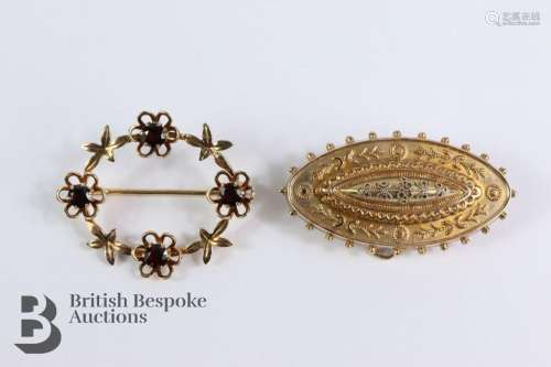 Victorian 9ct mourning brooch (steel pin) 40mm
