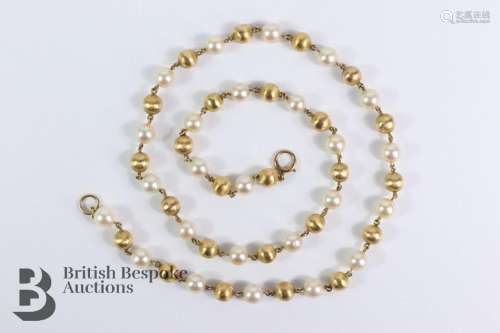 18ct yellow gold bead and pearl necklace