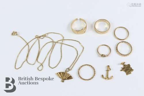 Miscellaneous gold jewellery including: 14ct yellow gold fan...