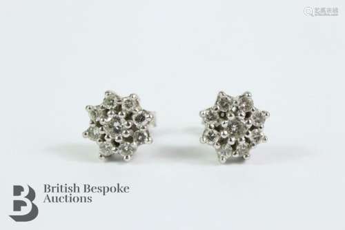 Pair of 18ct white gold cluster earrings