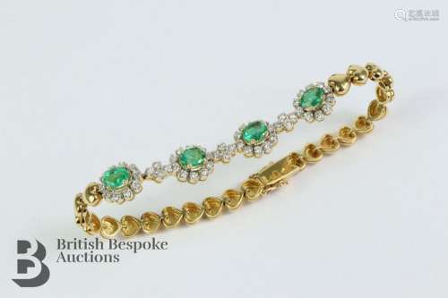 18ct yellow gold emerald and diamond bracelet. The bracelet ...