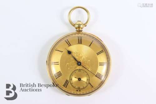 English 18ct yellow gold open faced pocket watch